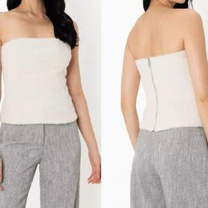 ZARA Women’s Ivory Fleece COZY BUSTIER Strapless Cropped Exposed Zipper Size M